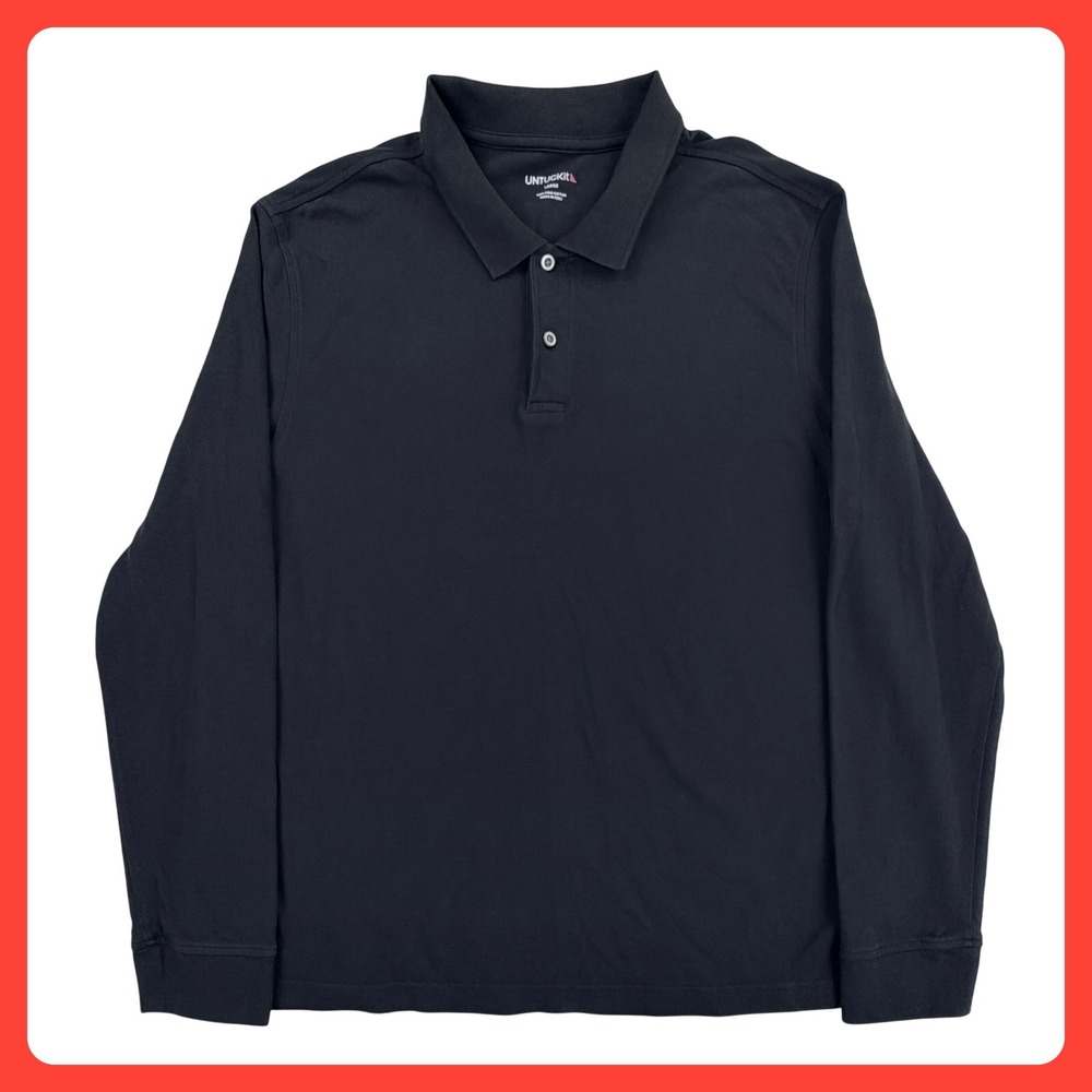 Untuckit Avignon Long Sleeve Polo Shirt Men LARGE Black 100% Pima Cotton Classic